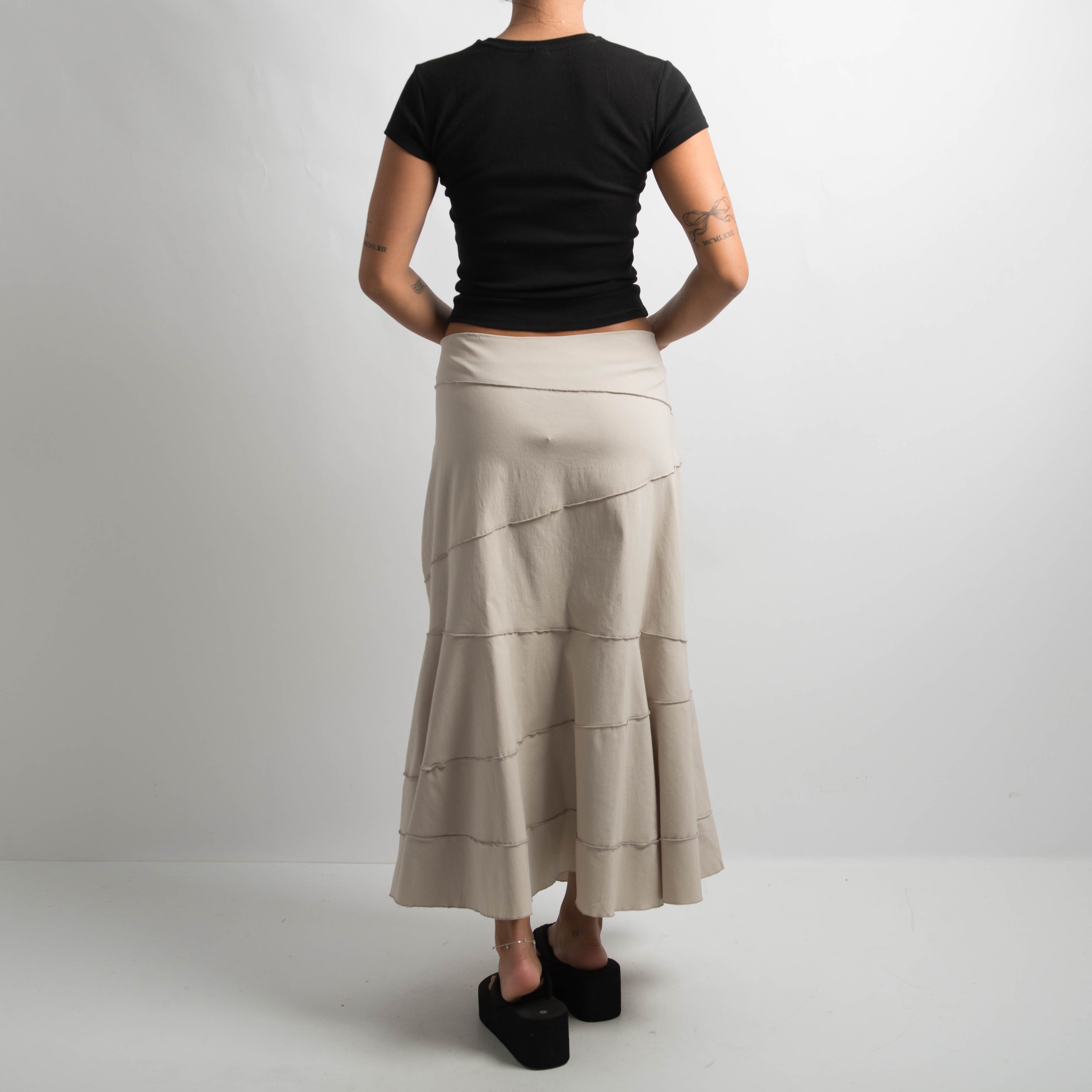 CREAM PANEL MIDI SKIRT