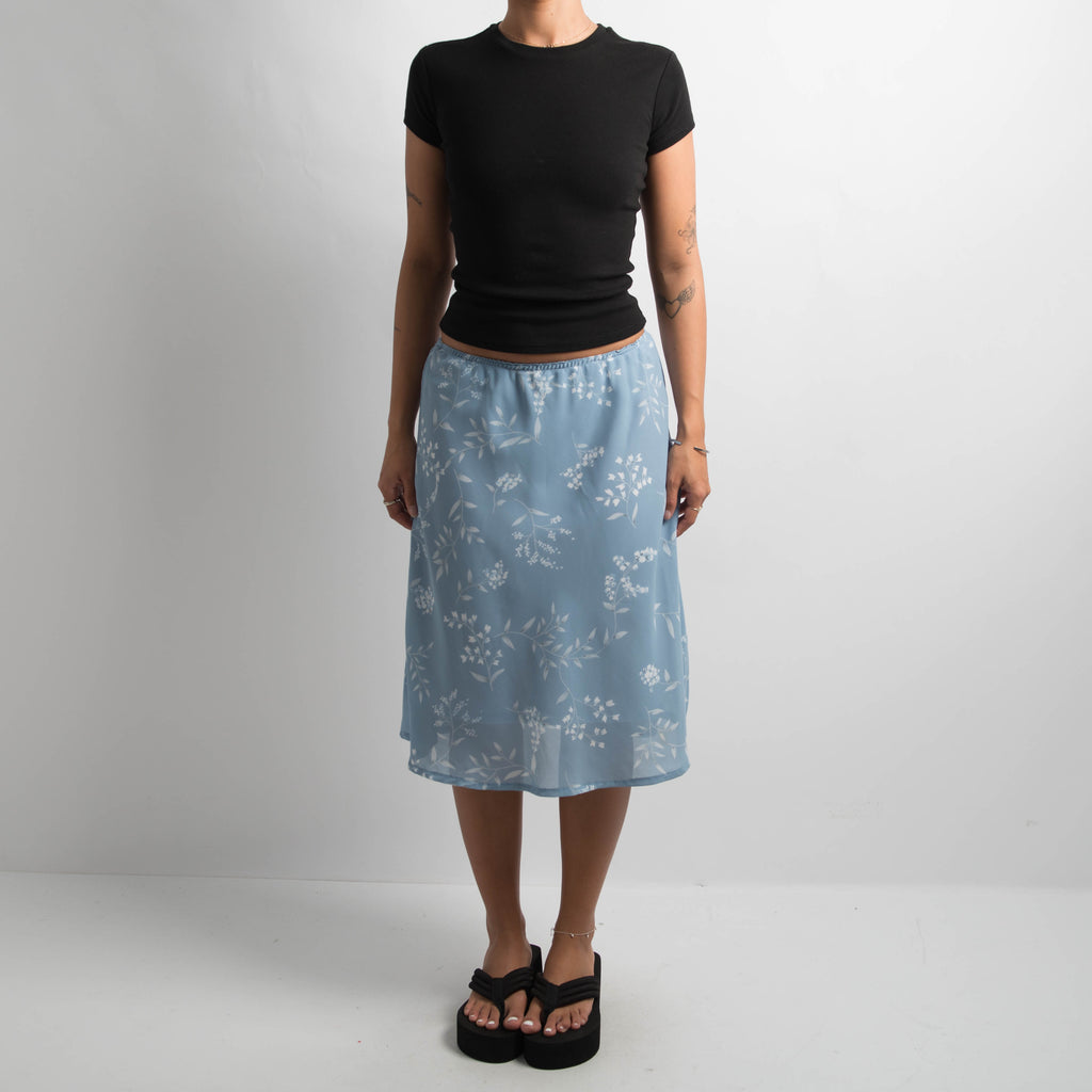BLUE FLORAL MIDI SKIRT