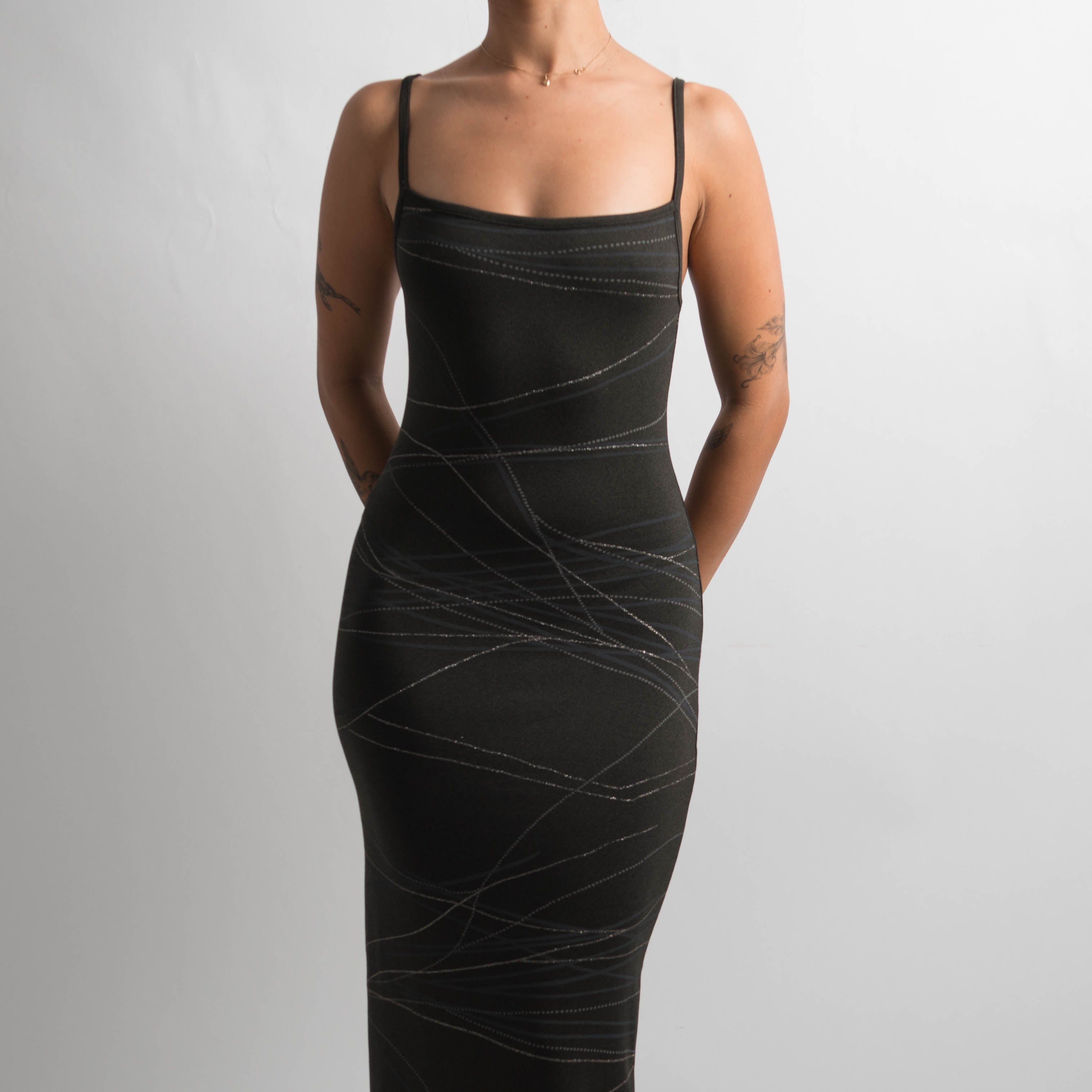 GREY PATTERN EVENING DRESS