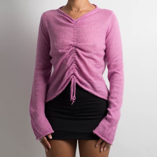 PINK MOHAIR RUCHED SWEATER