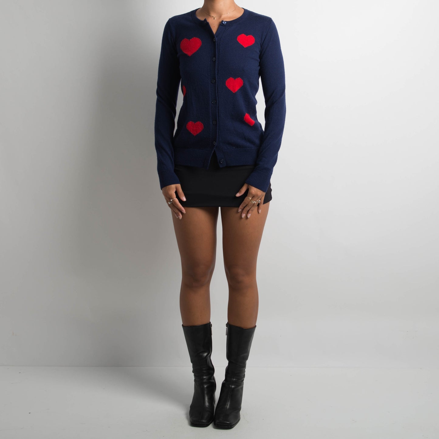 NAVY WOOL HEART CARDIGAN