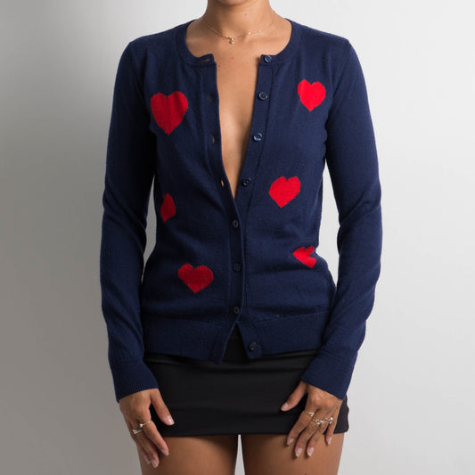 NAVY WOOL HEART CARDIGAN