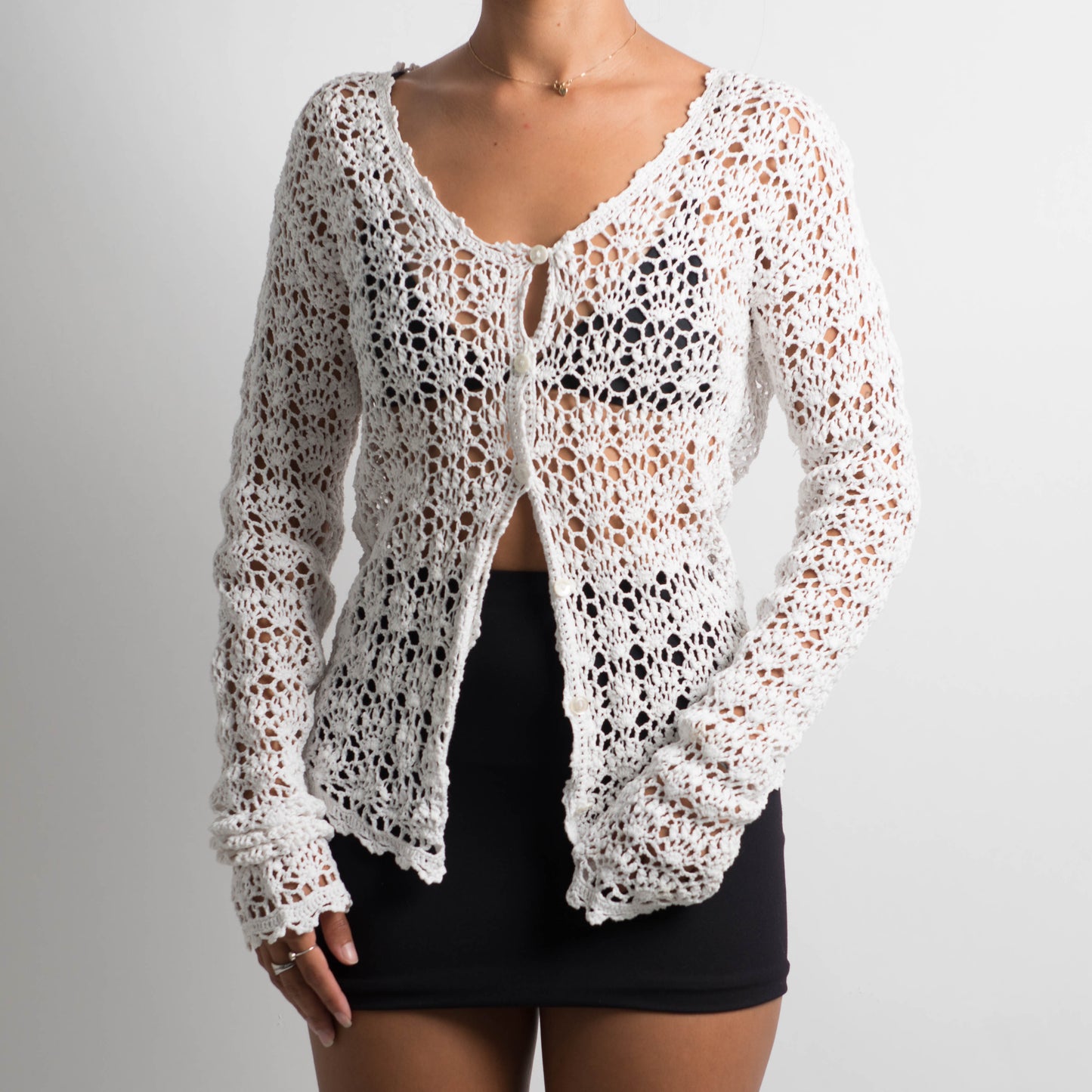 WHITE CROCHET CARDIGAN