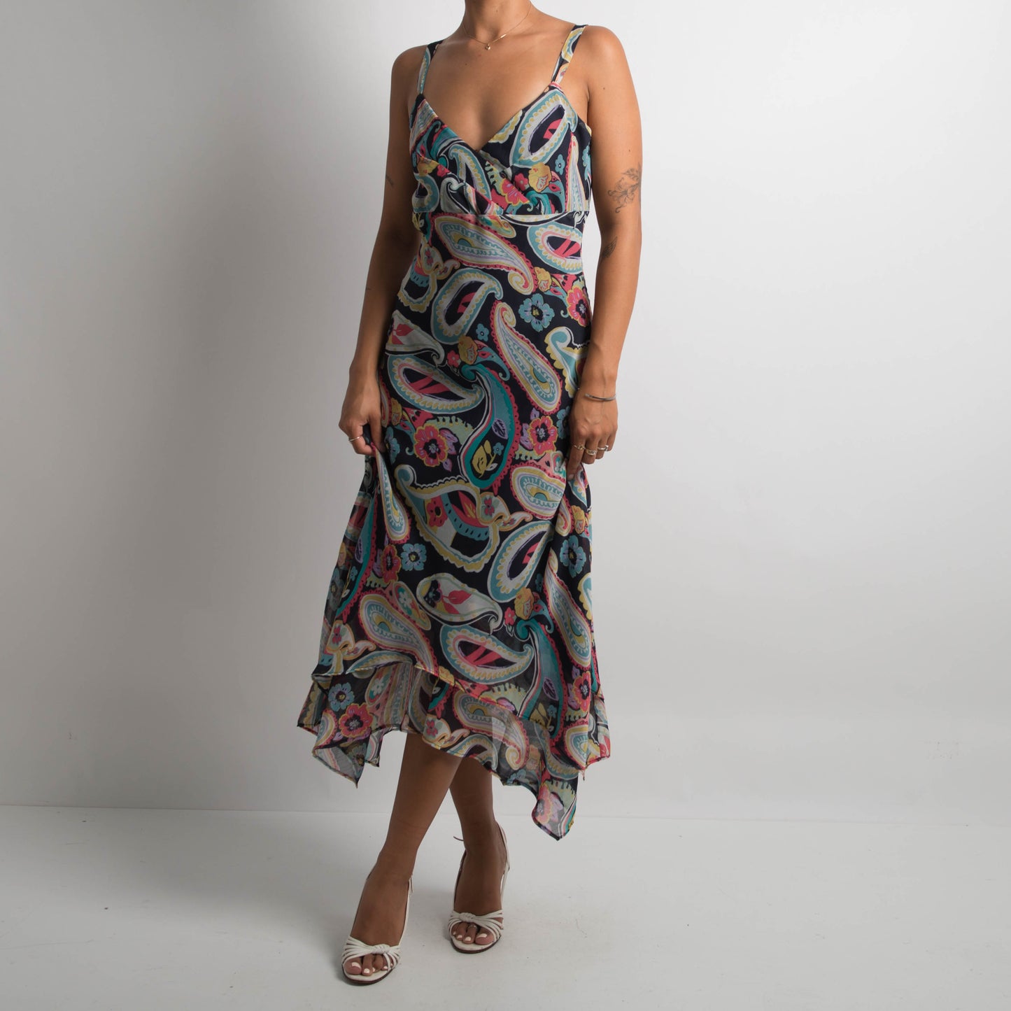 PATTERNED CHIFFON MIDI DRESS