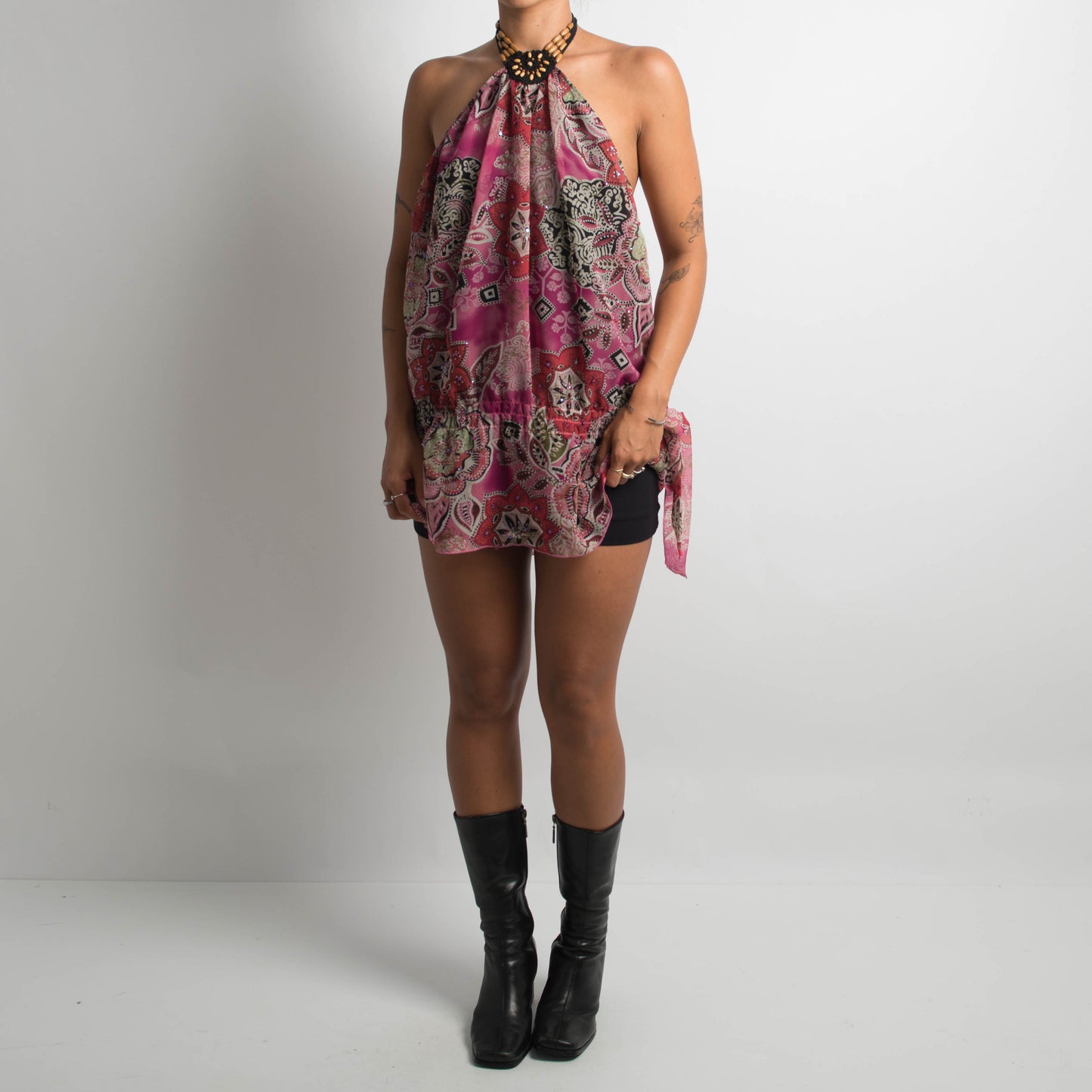 PINK PAISLEY HALTERNECK TOP