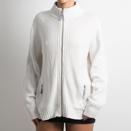 WHITE ZIP FRONT KNIT