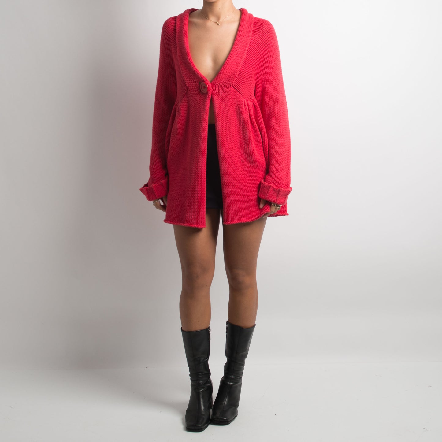 RASPBERRY RED BABYDOLL CARDIGAN