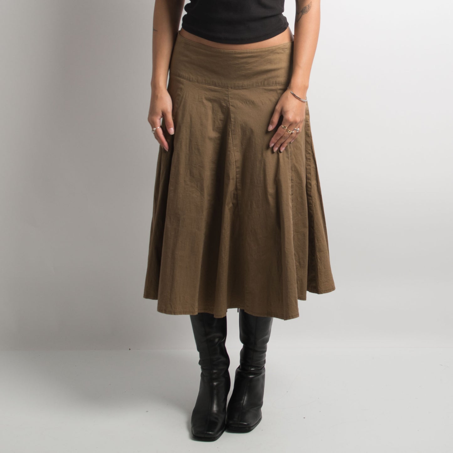 KHAKI BROWN MIDI SKIRT