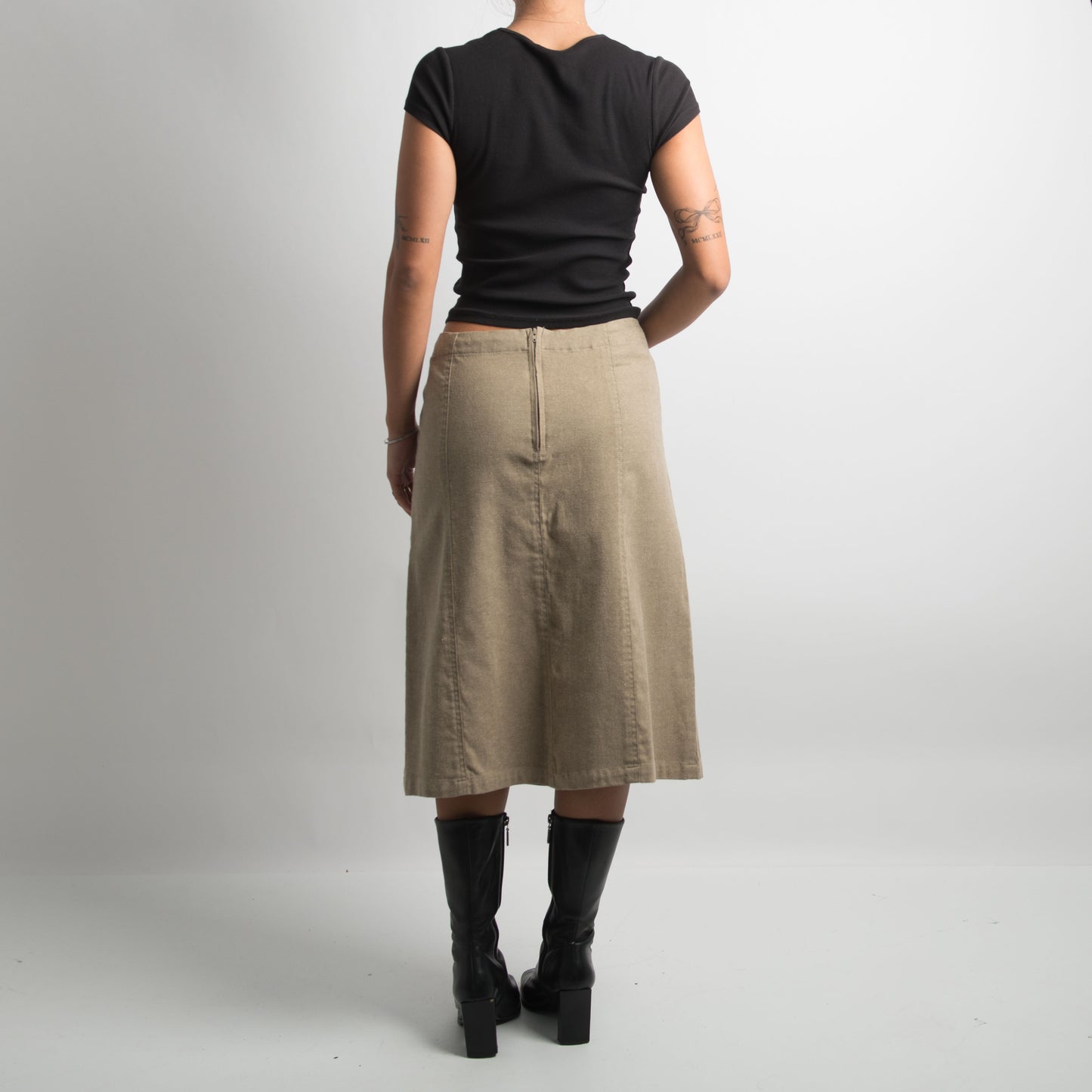 PALE BROWN MIDI SKIRT