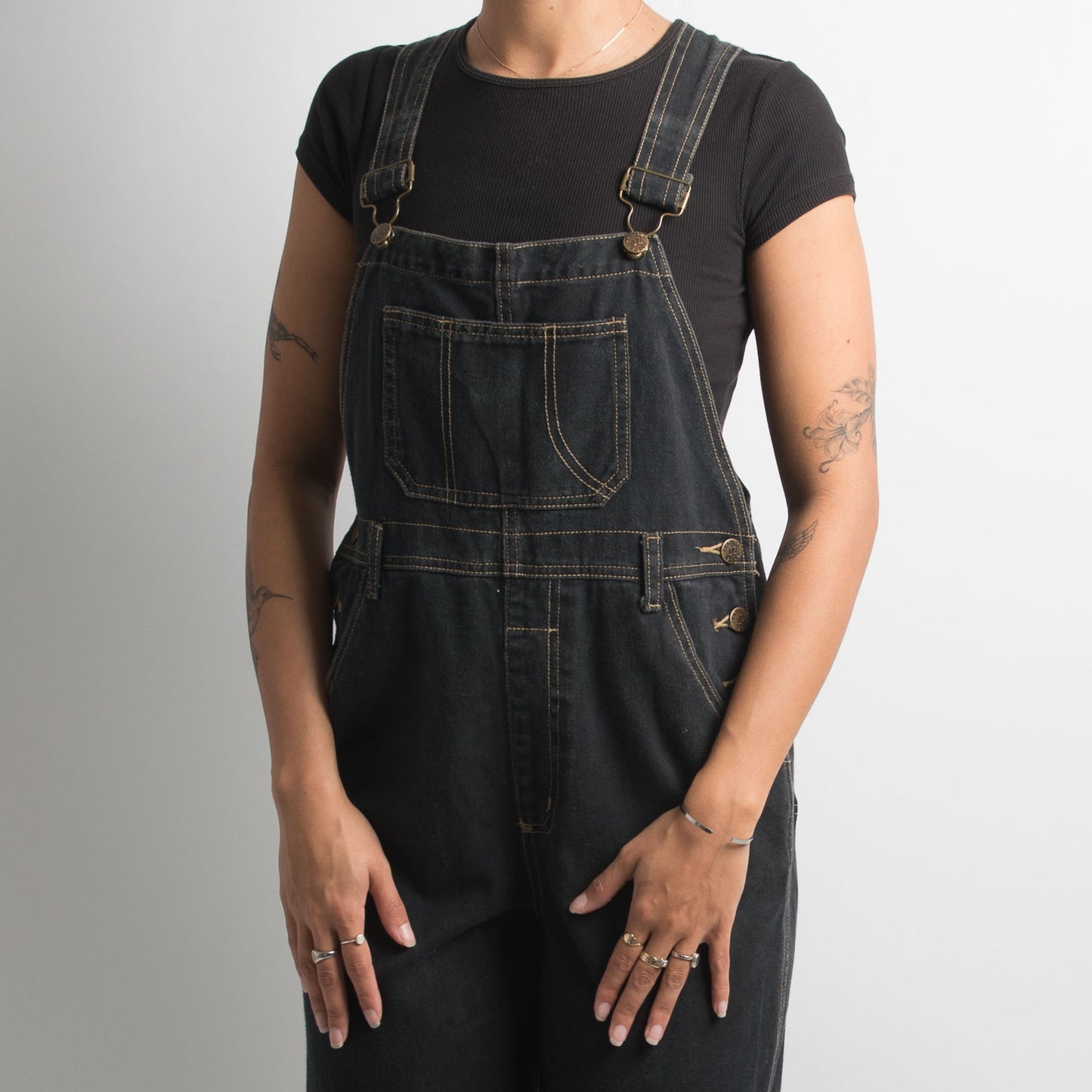 WASHED BLACK DENIM OVERALLS