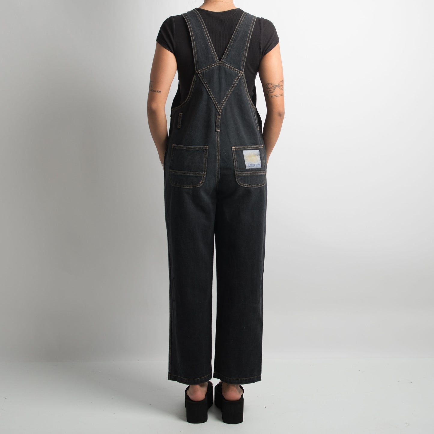 WASHED BLACK DENIM OVERALLS