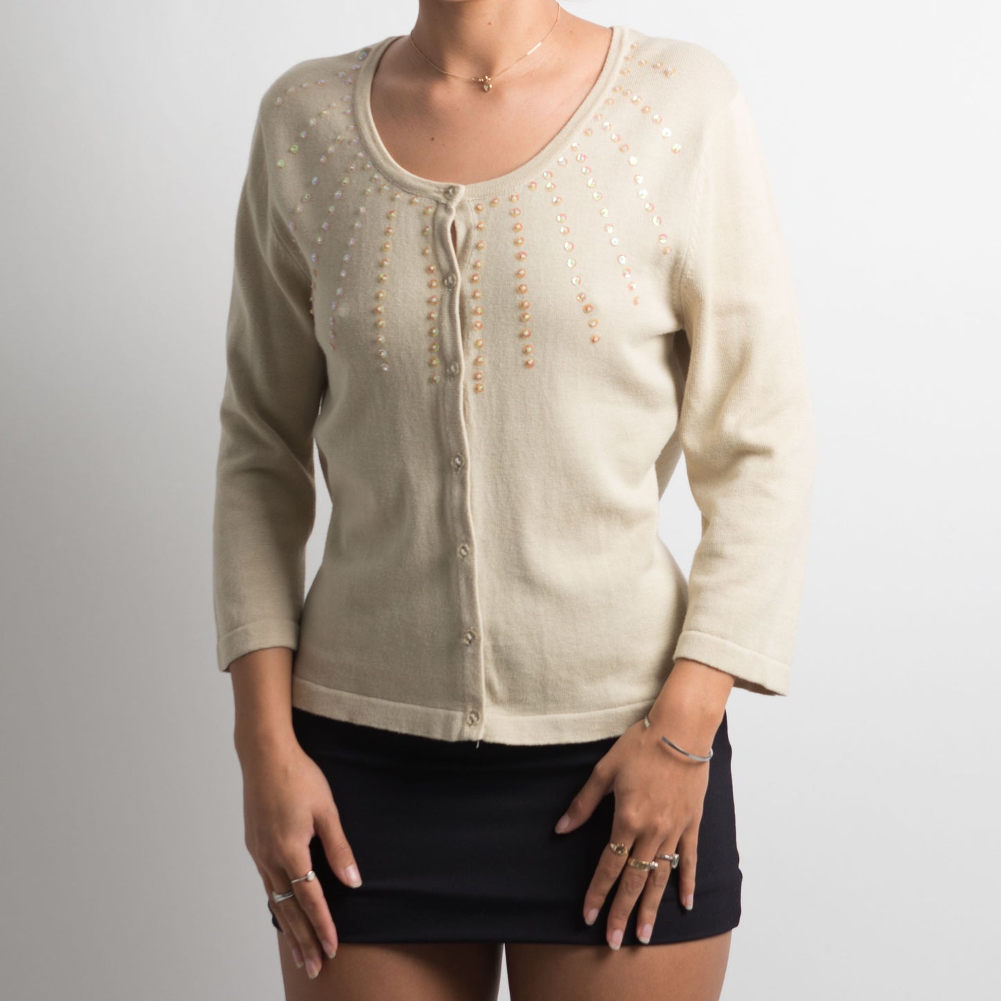 BEIGE SEQUIN CARDIGAN