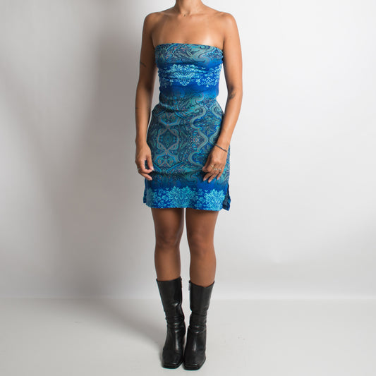 BLUE MESH PATTERNED DRESS