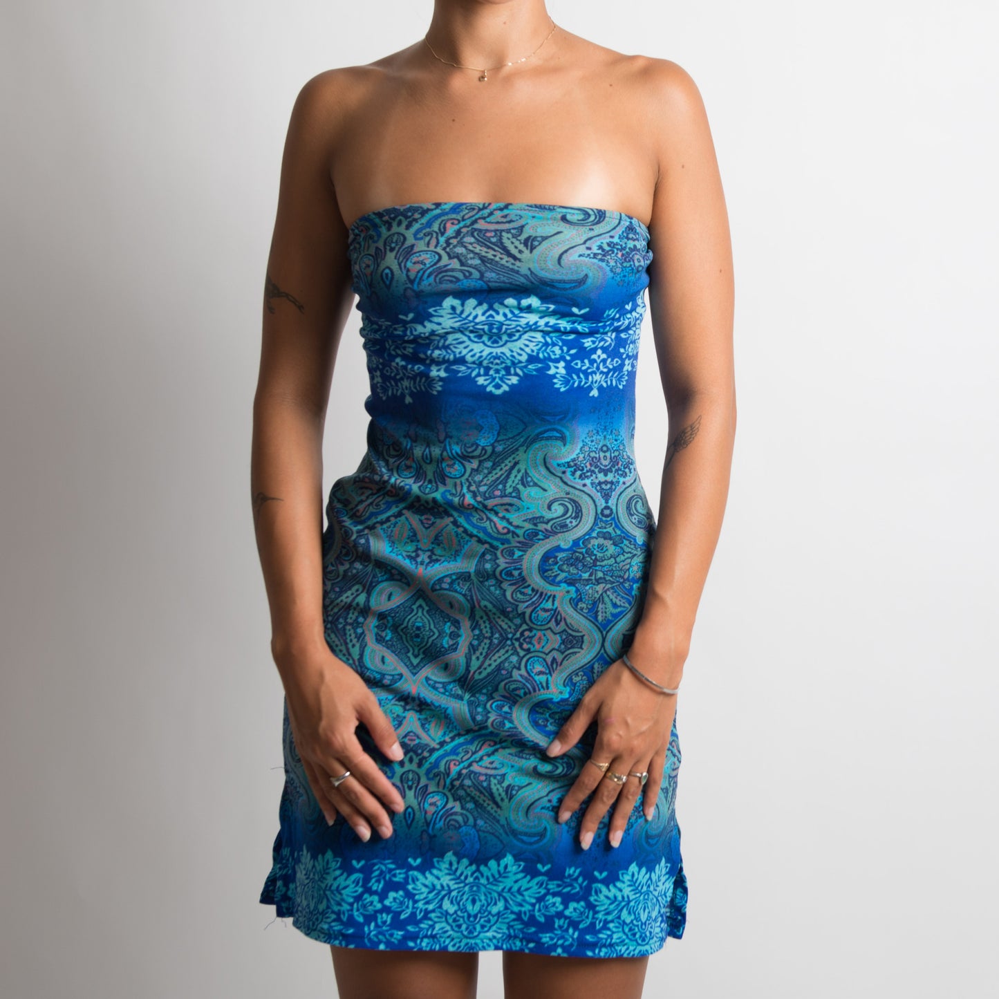 BLUE MESH PATTERNED DRESS