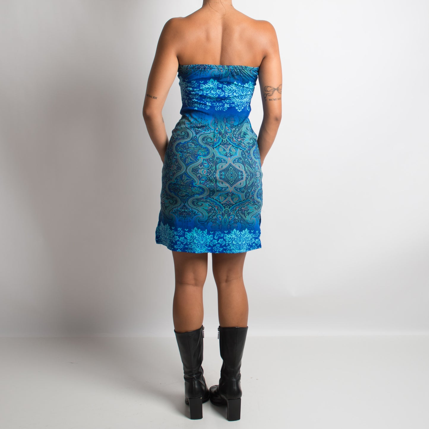 BLUE MESH PATTERNED DRESS