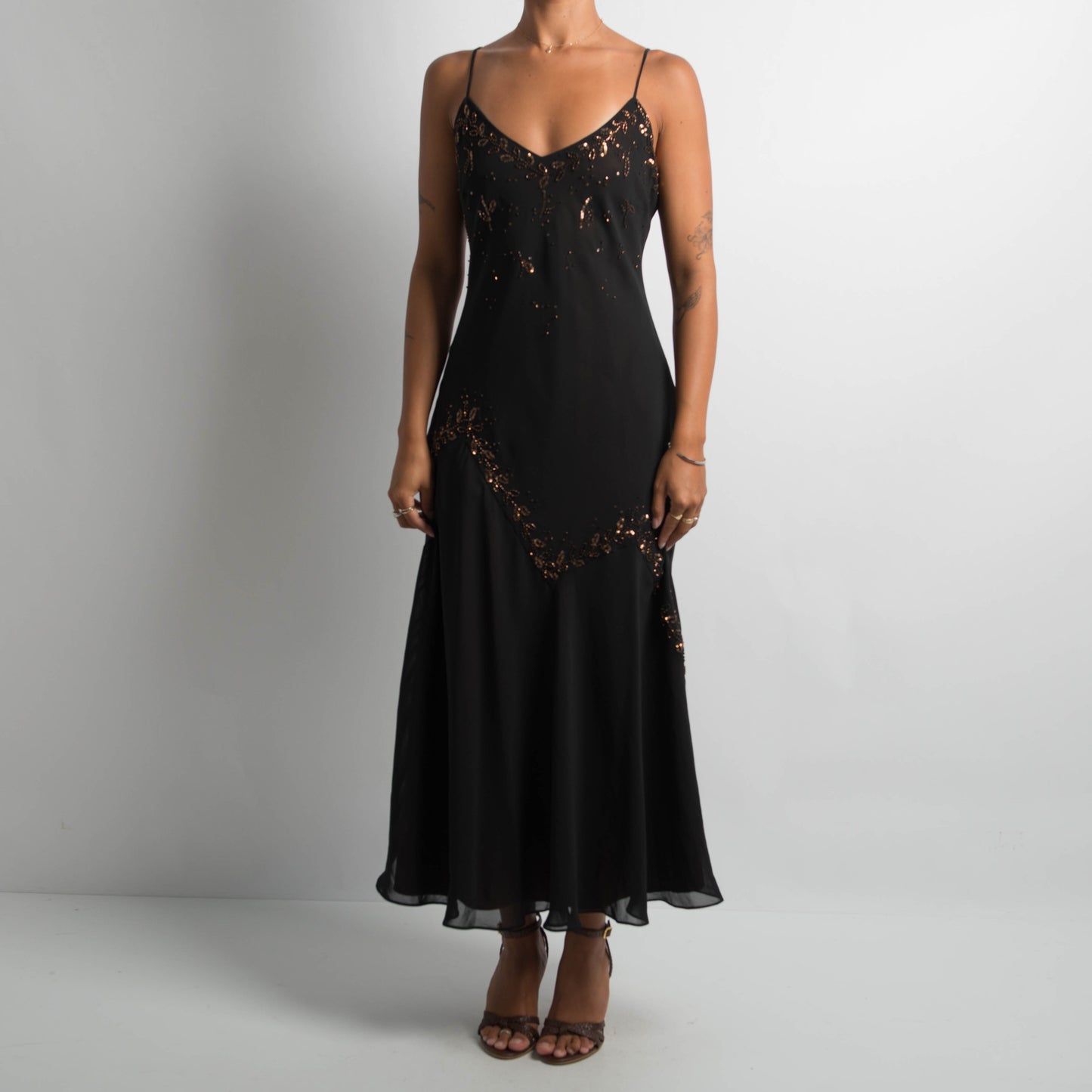 BLACK BEADED EVENING DRESS