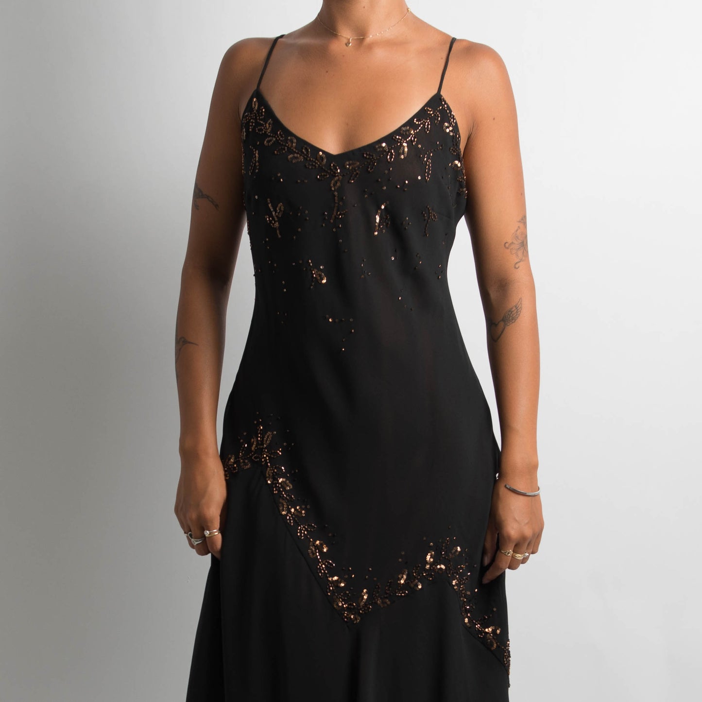 BLACK BEADED EVENING DRESS