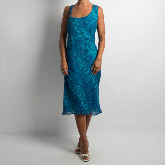 BLUE ANIMAL PRINT MIDI DRESS