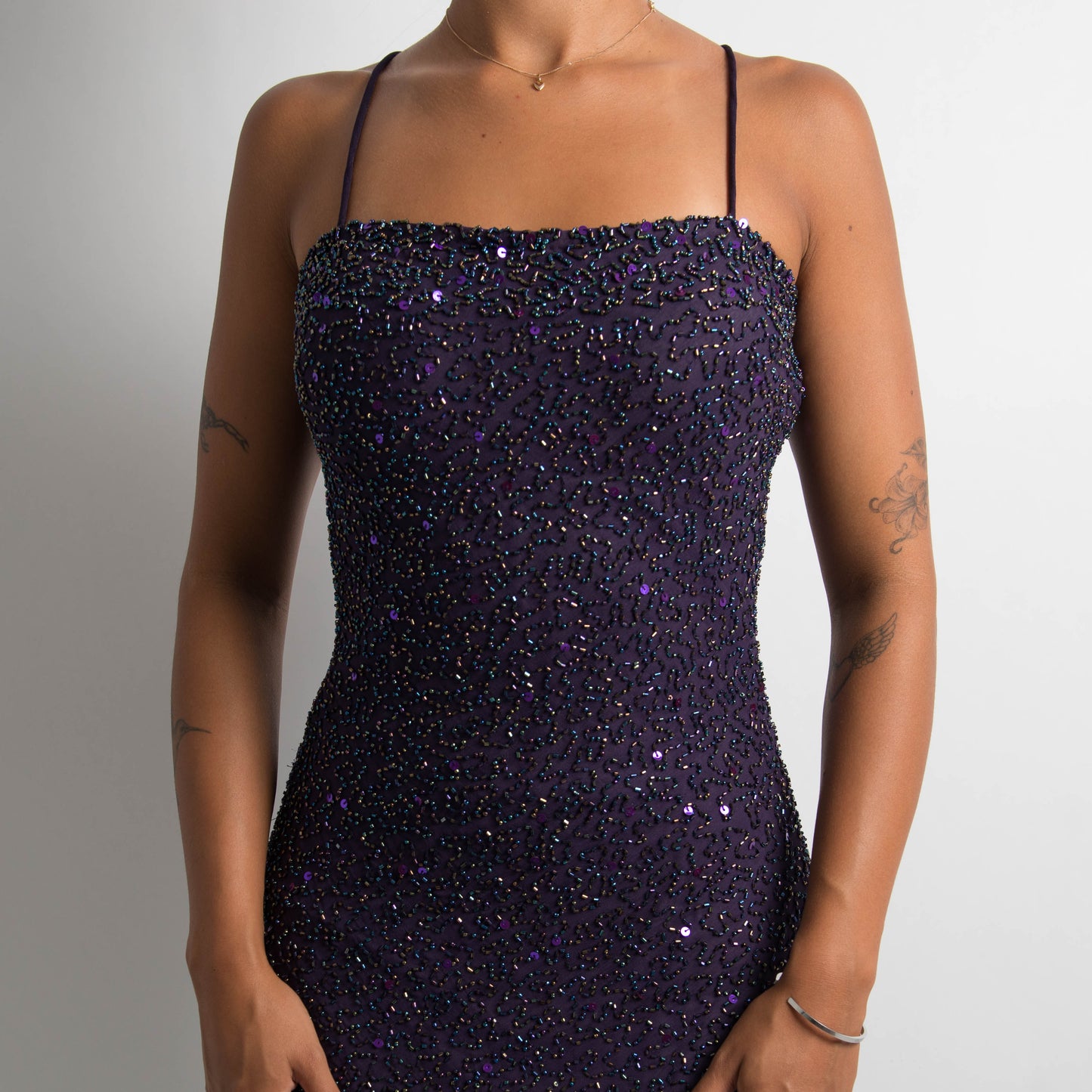 PURPLE BEADED SILK DRESS