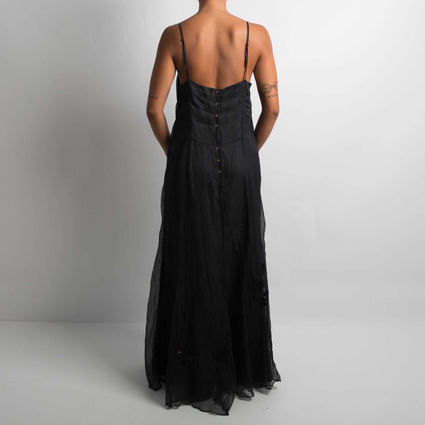 BLACK SILK EMBROIDERED GOWN