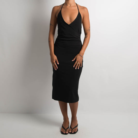 BLACK HALTERNECK MIDI DRESS