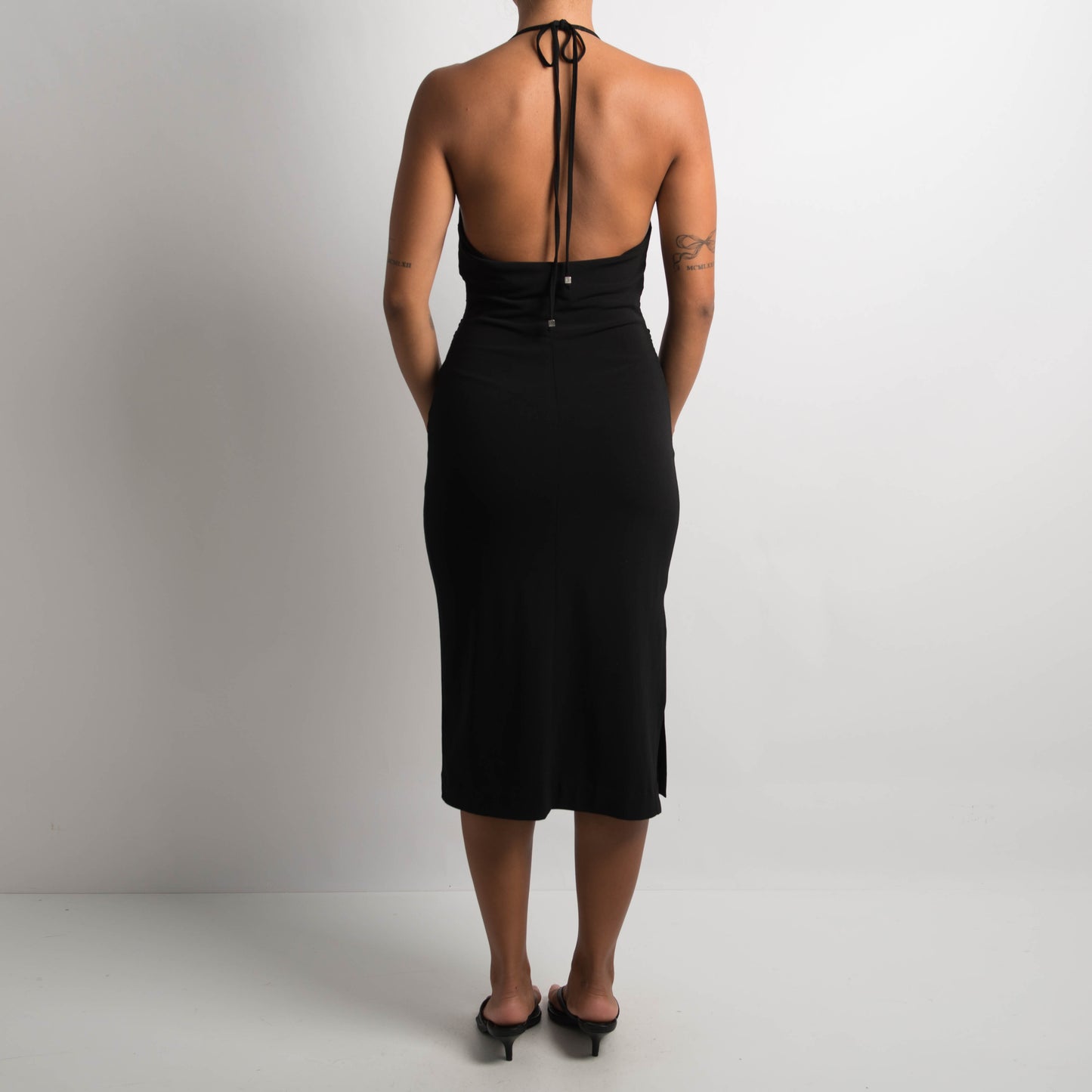 BLACK HALTERNECK MIDI DRESS