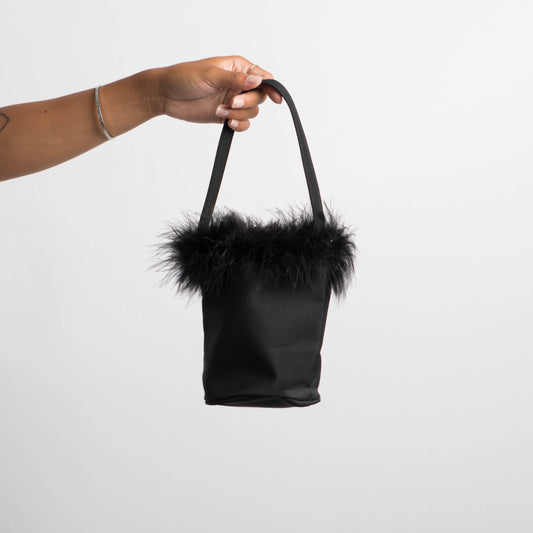 BLACK FEATHER TRIM HANDBAG