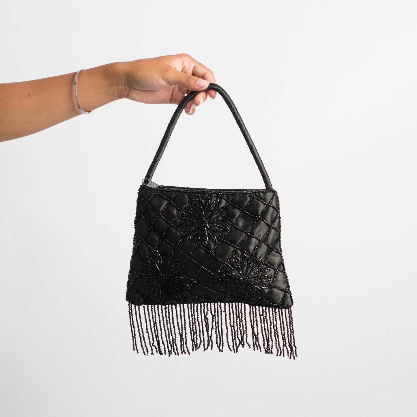 BLACK FLORAL BEADED BAG