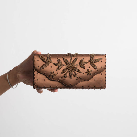 BROWN BEADED CLUTCH