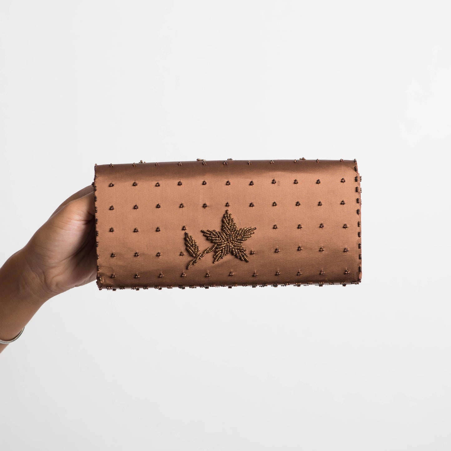 BROWN BEADED CLUTCH