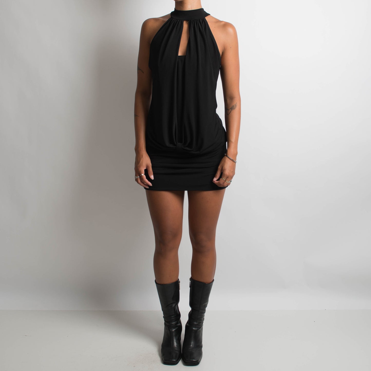 BLACK SLINKY MINI DRESS