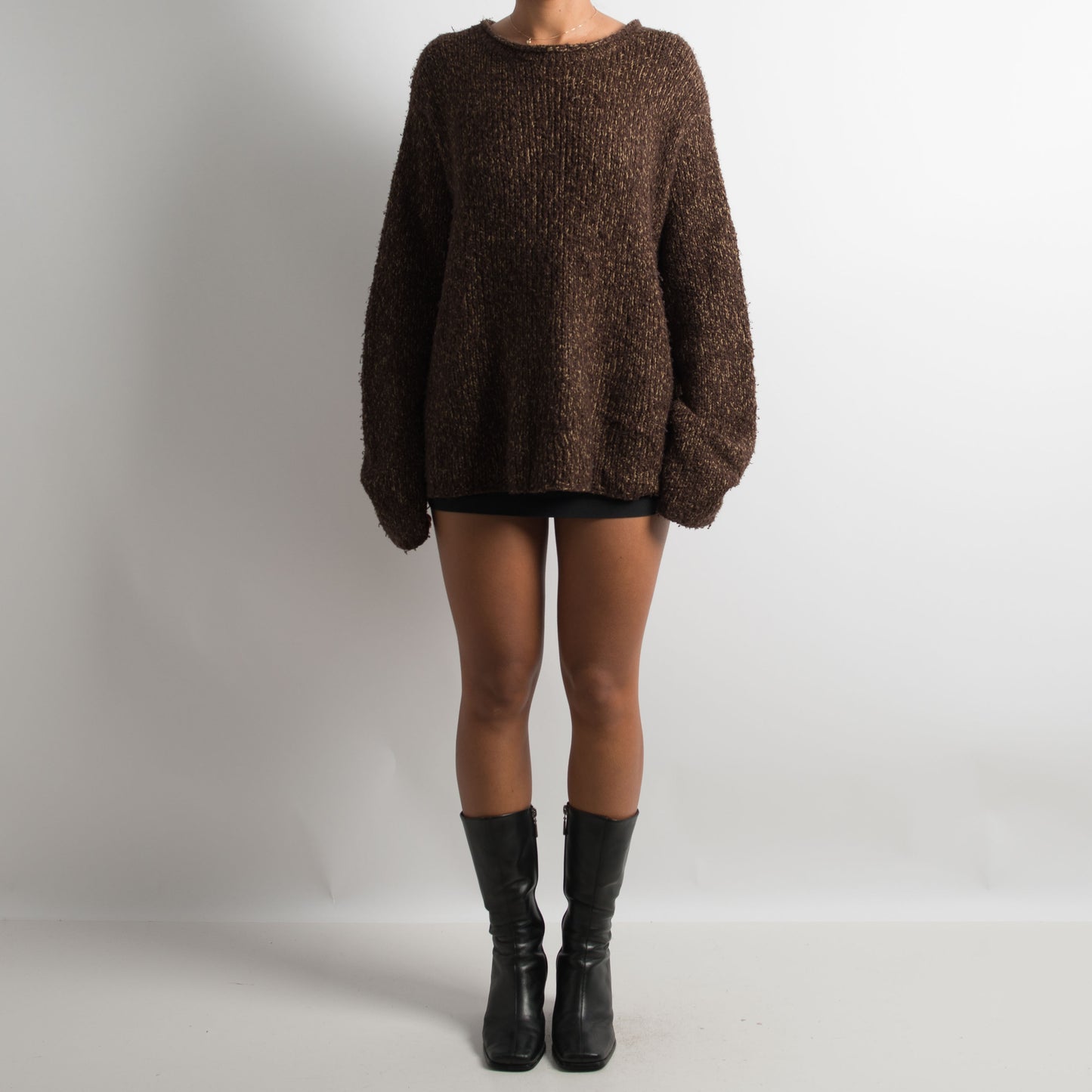 BROWN MARLE KNIT SWEATER