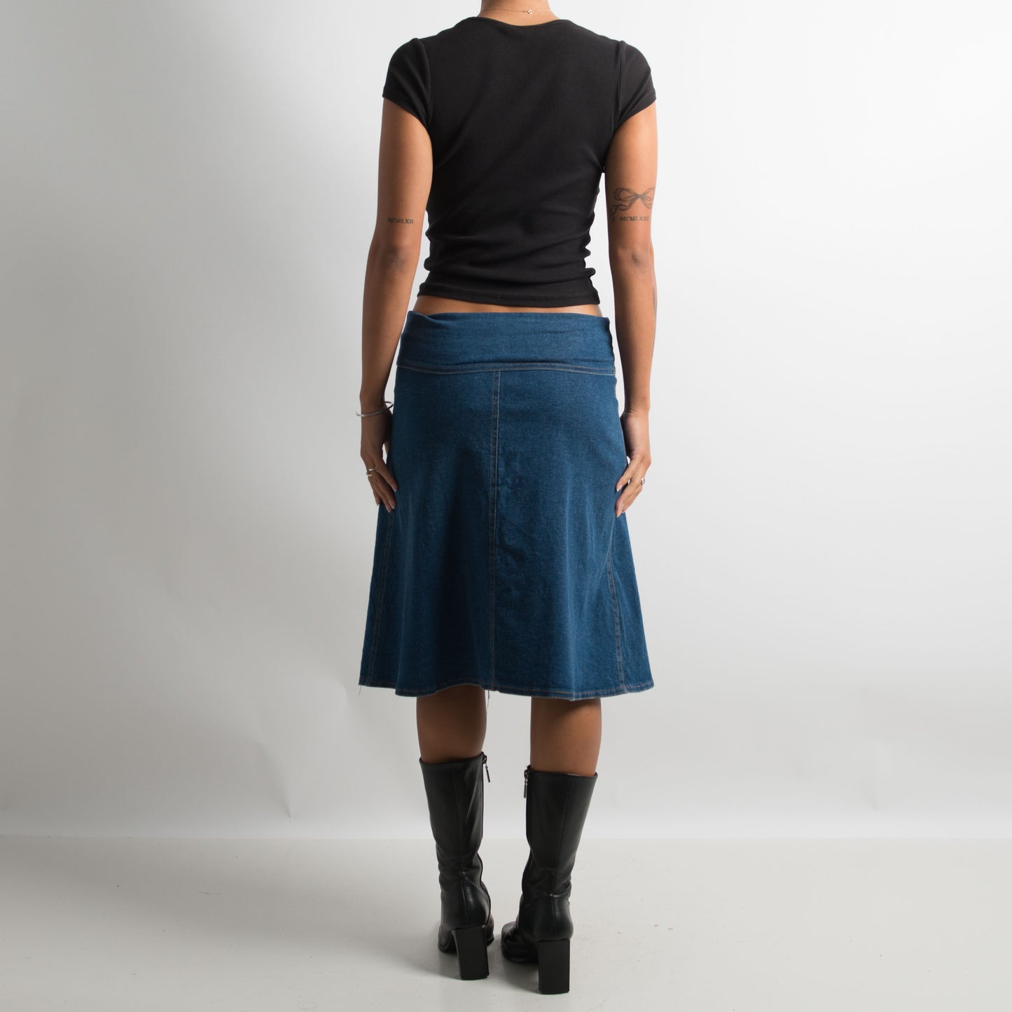 STRETCH DENIM MIDI SKIRT