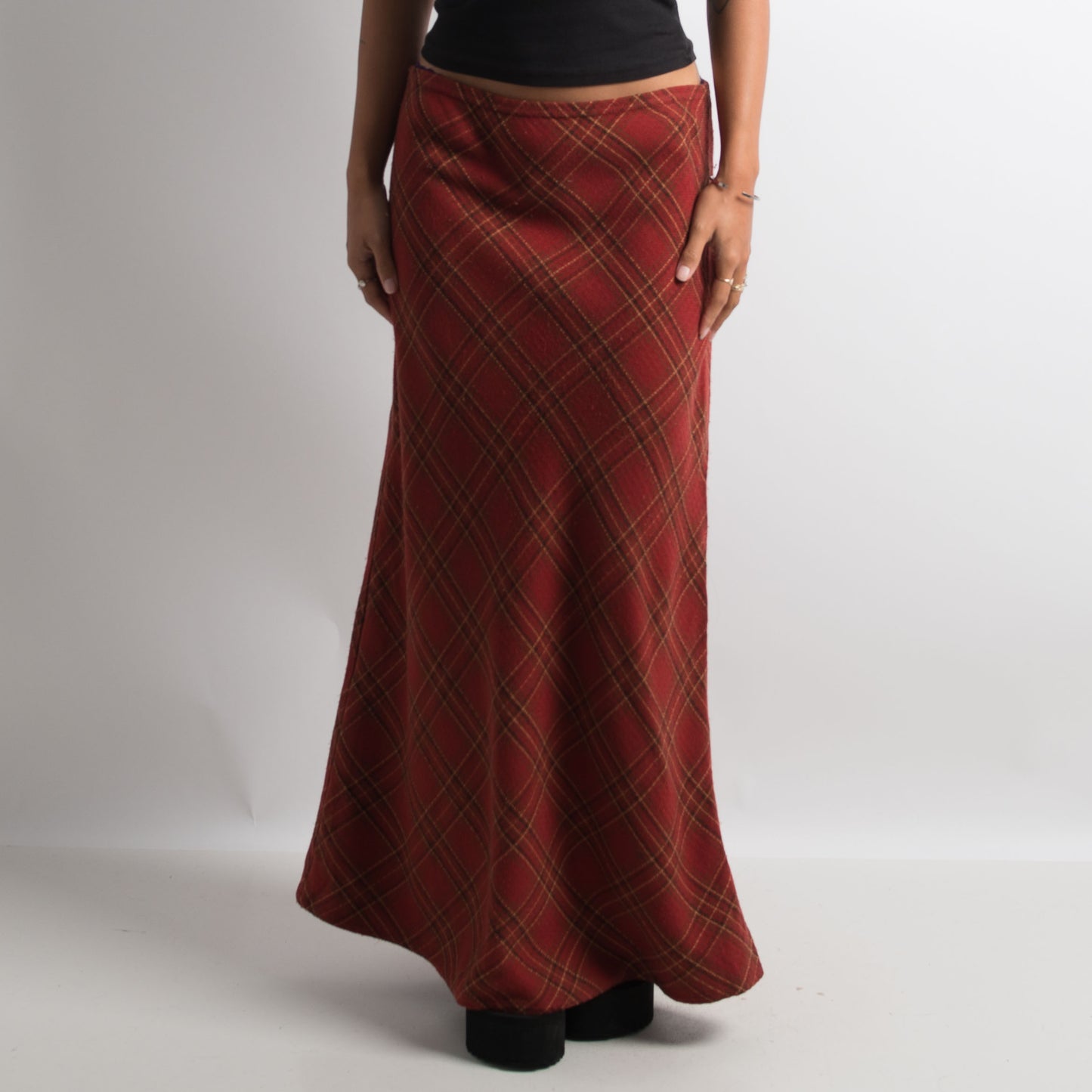 RED PLAID MAXI SKIRT