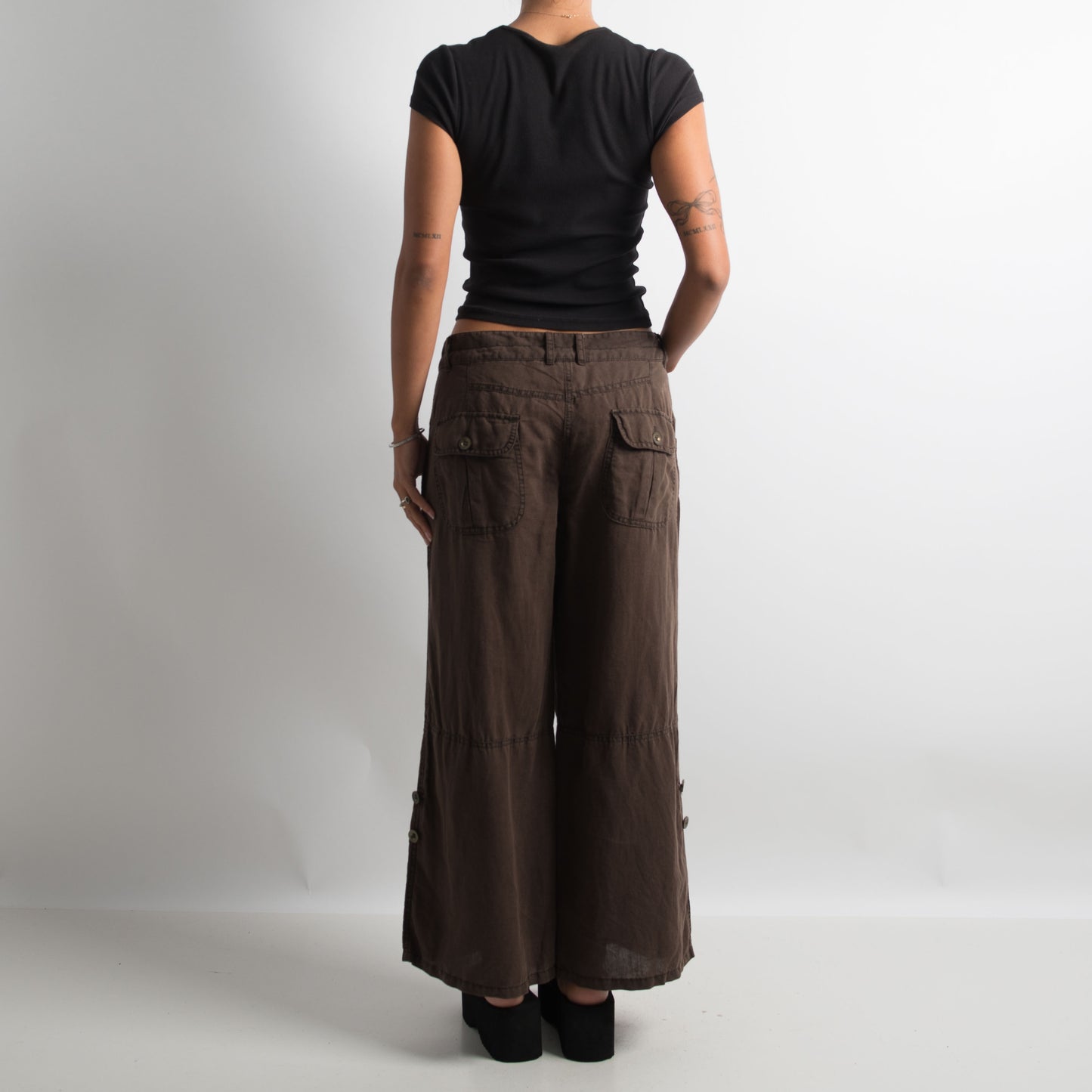 BROWN WIDE LEG LINEN PANTS