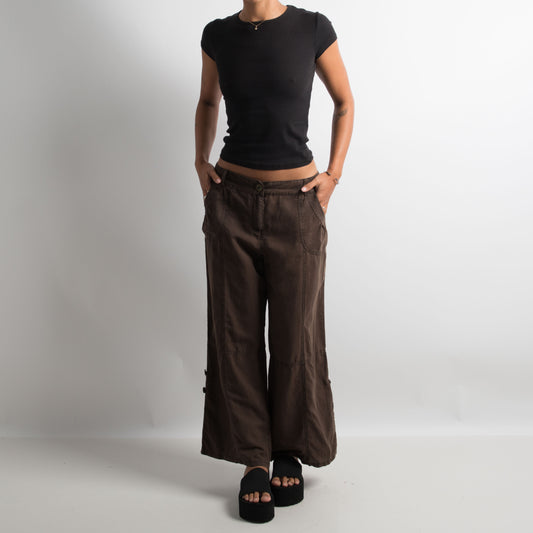 BROWN WIDE LEG LINEN PANTS