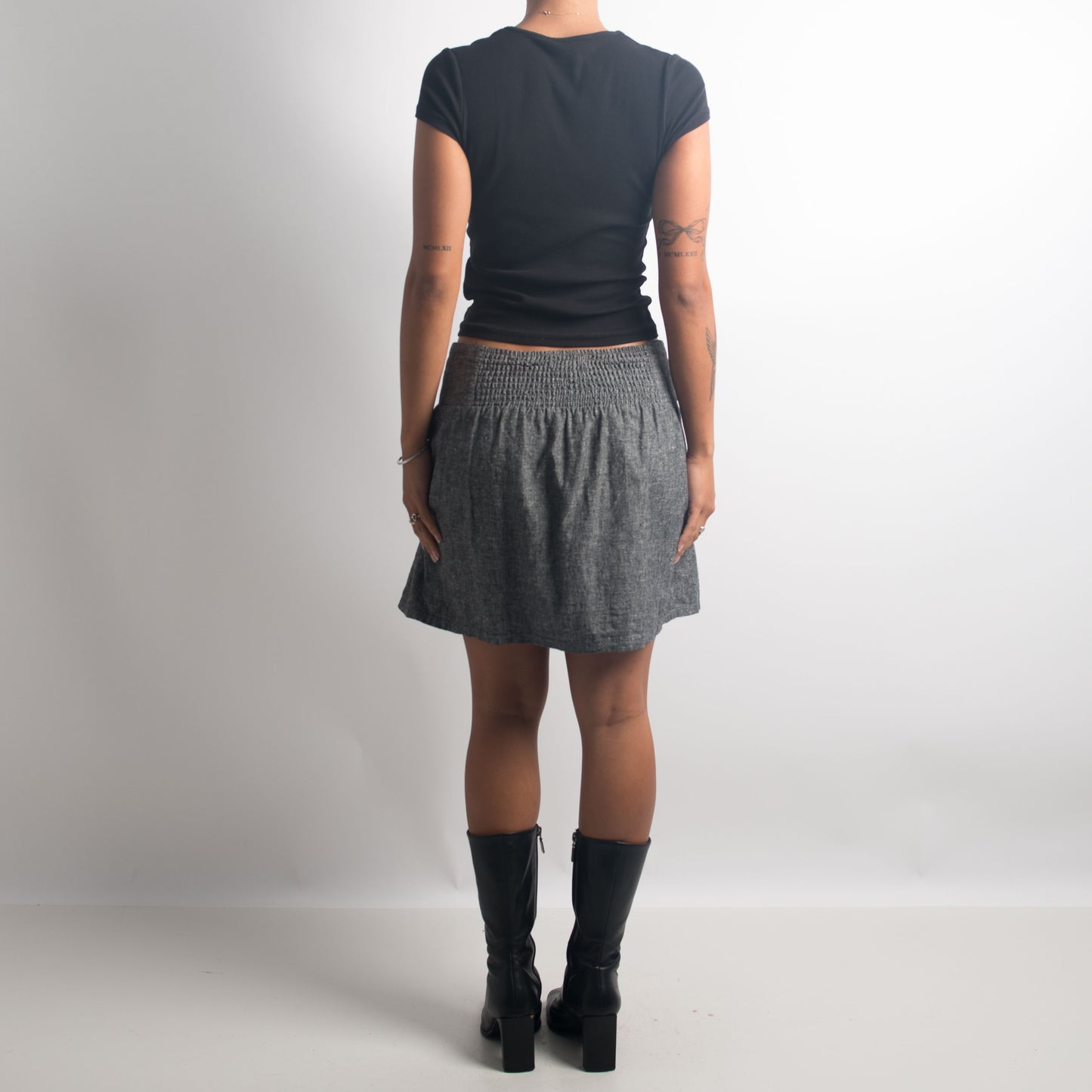 GREY LINEN MINI SKIRT