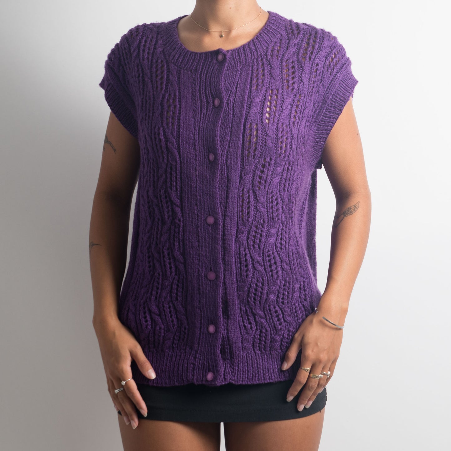 PURPLE SLEEVELESS CARDIGAN