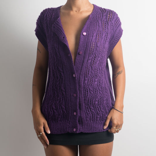 PURPLE SLEEVELESS CARDIGAN