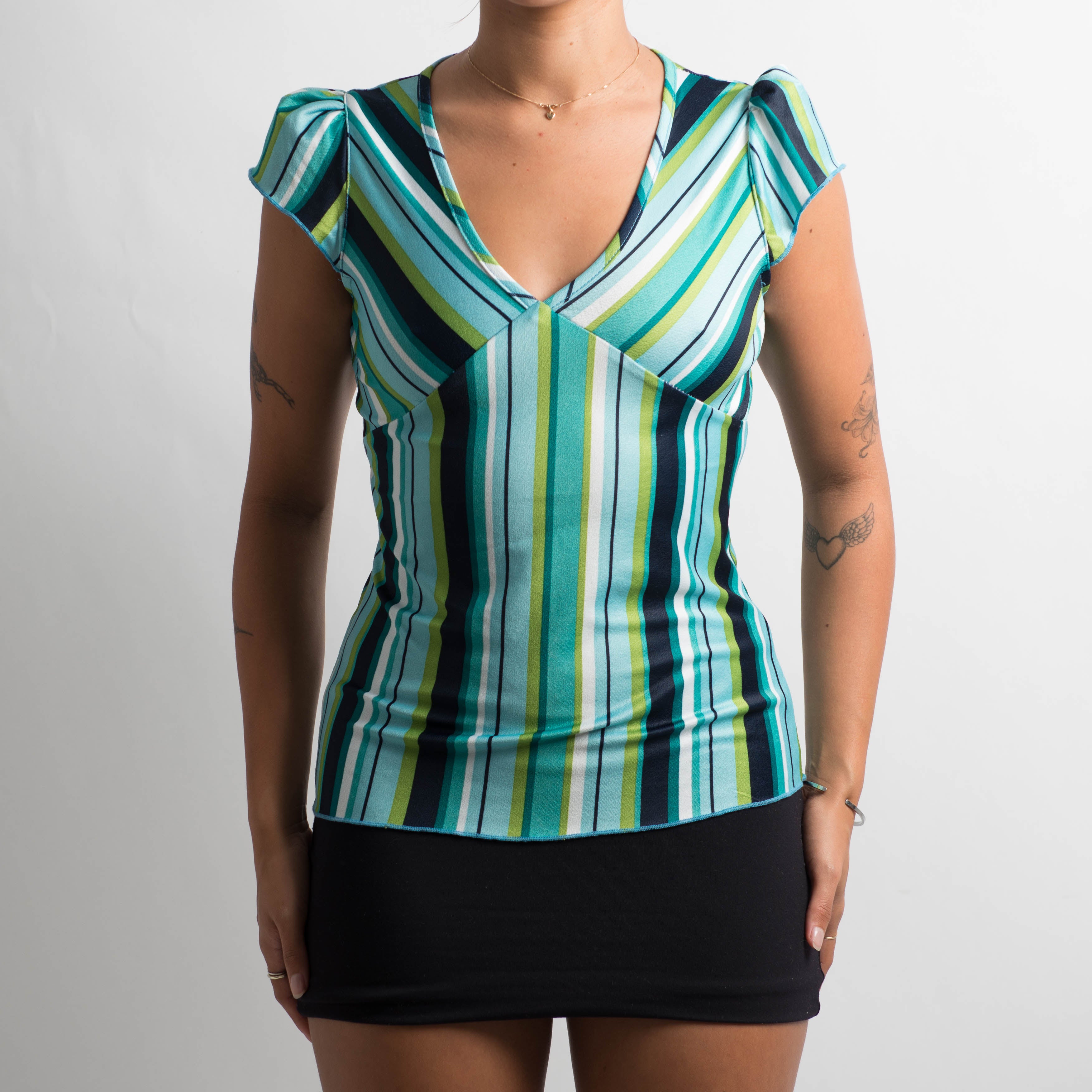 GREEN BLUE STRIPE TOP