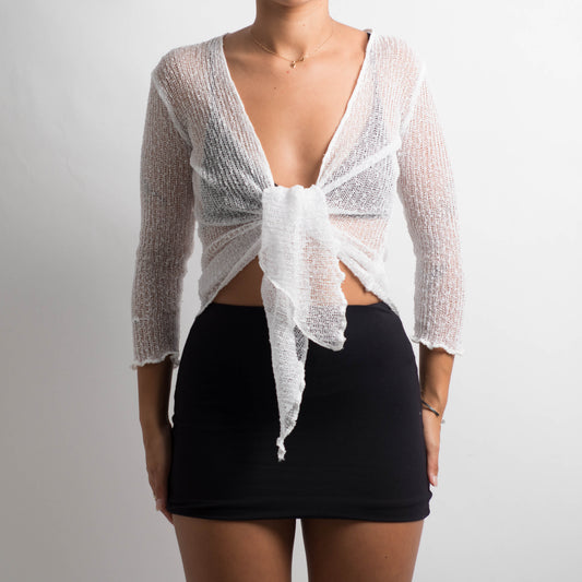WHITE KNIT WRAP TOP