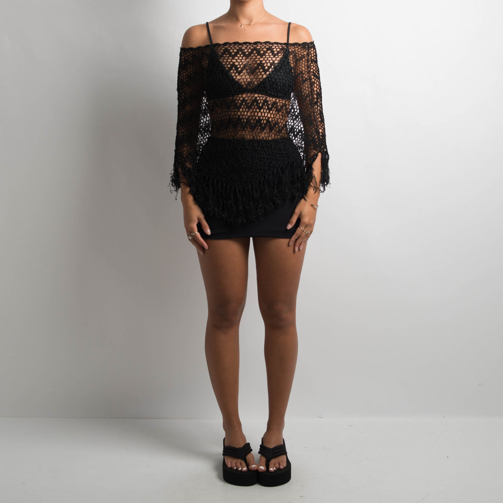 BLACK CROCHET PONCHO