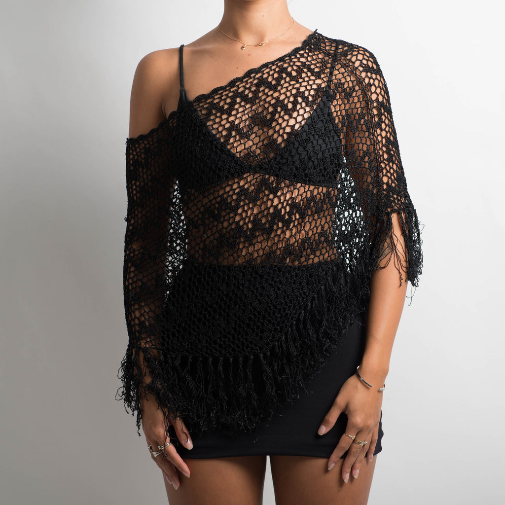 BLACK CROCHET PONCHO