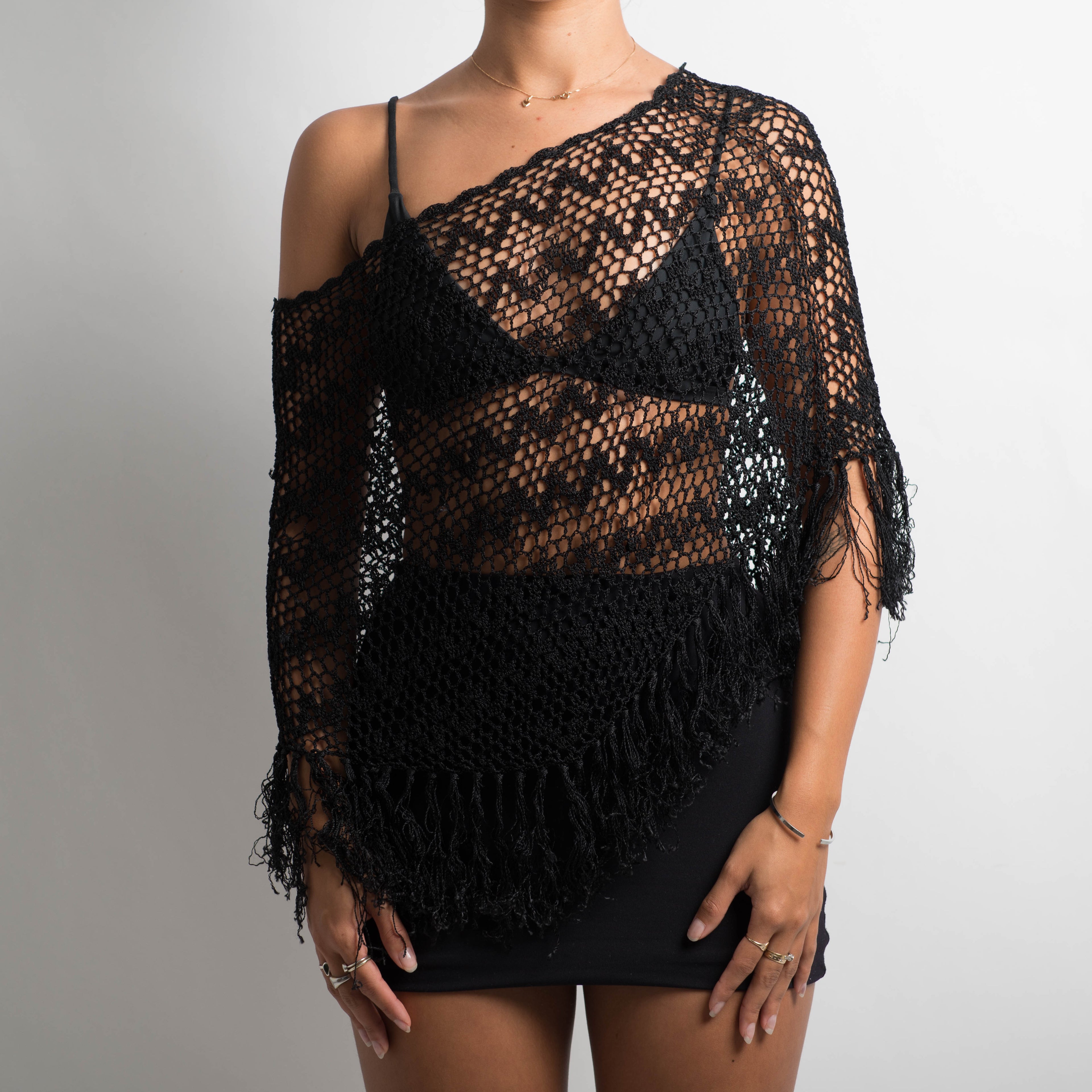 BLACK CROCHET PONCHO