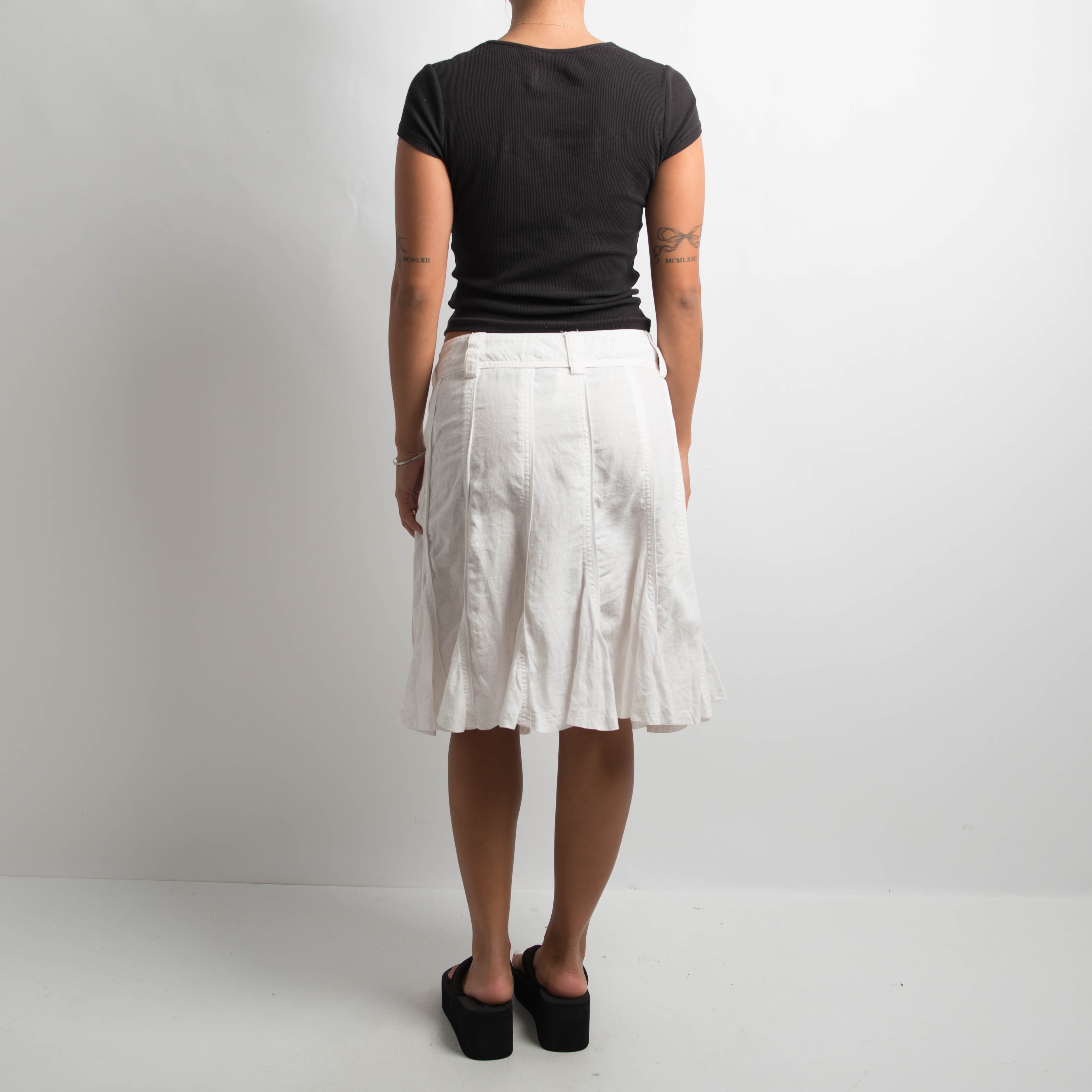 WHITE LINEN MIDI SKIRT
