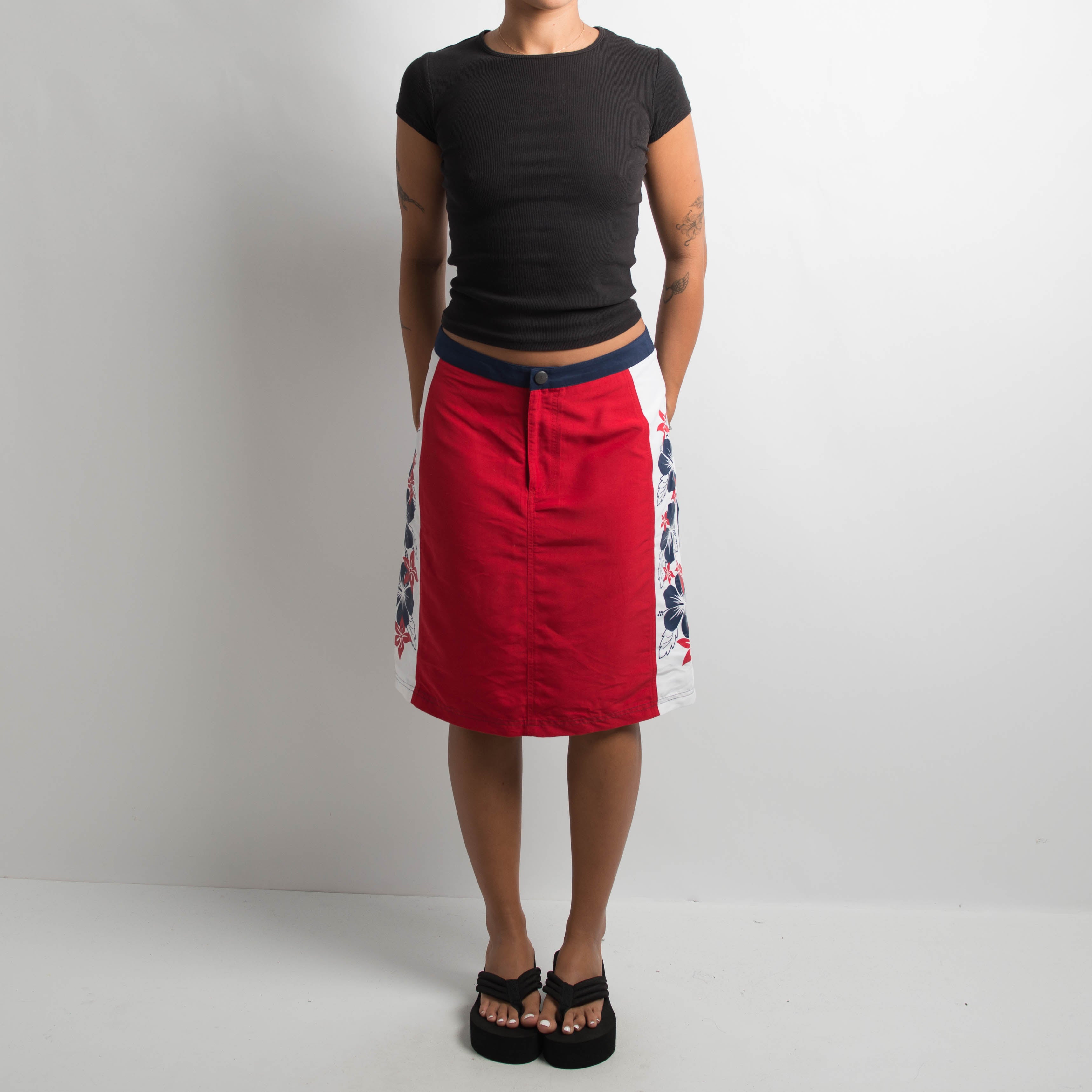 NYLON FLORAL PANEL SKIRT