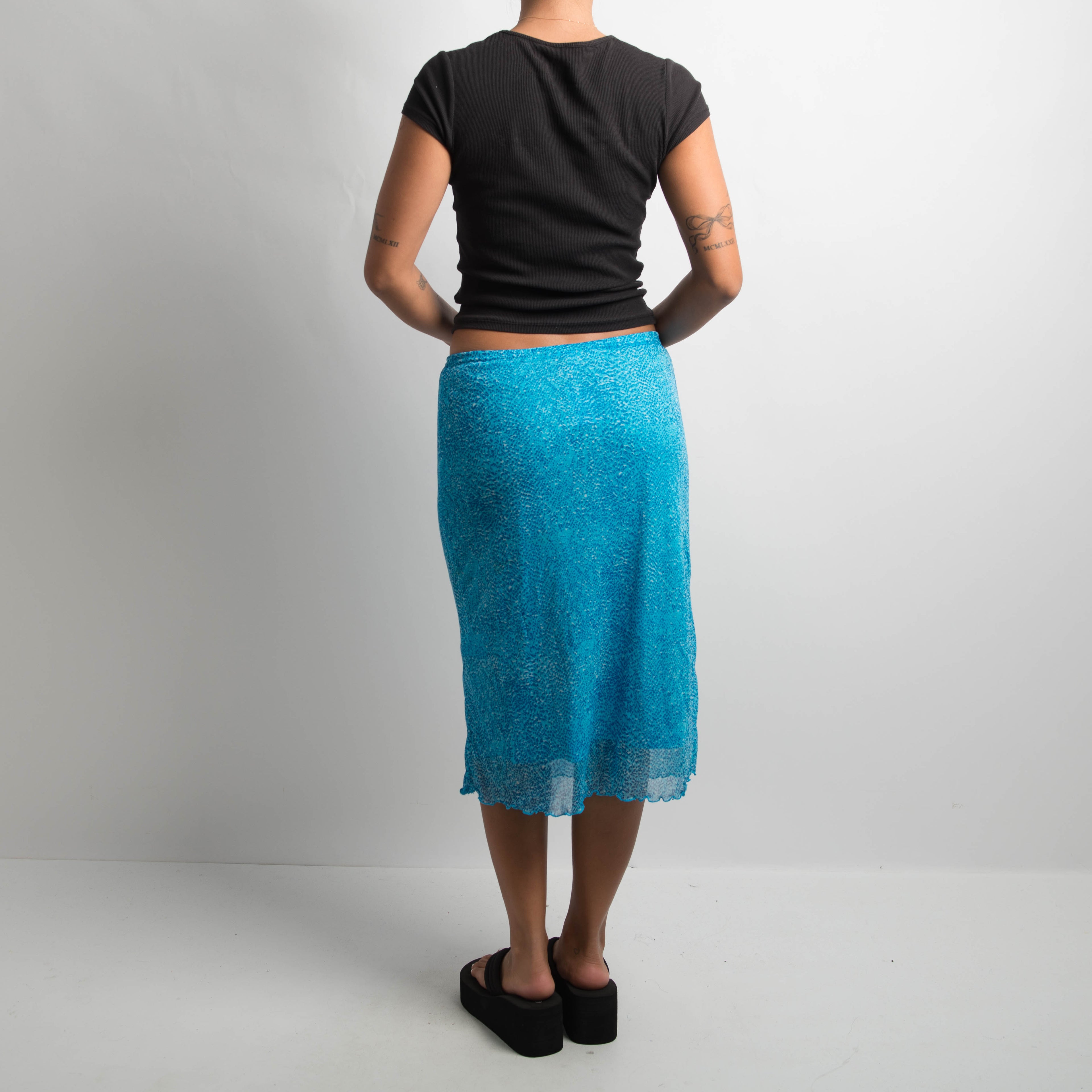BLUE MESH MIDI SKIRT
