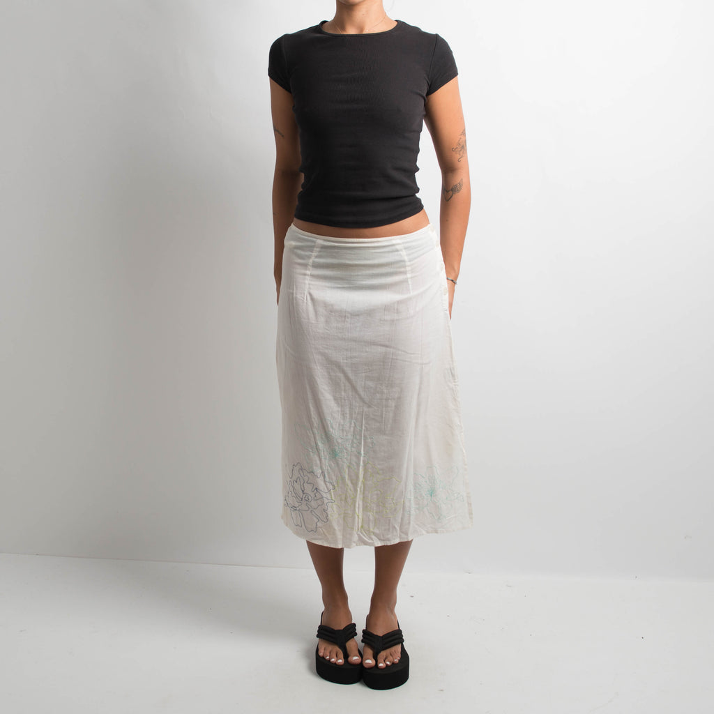 WHITE COTTON MIDI SKIRT