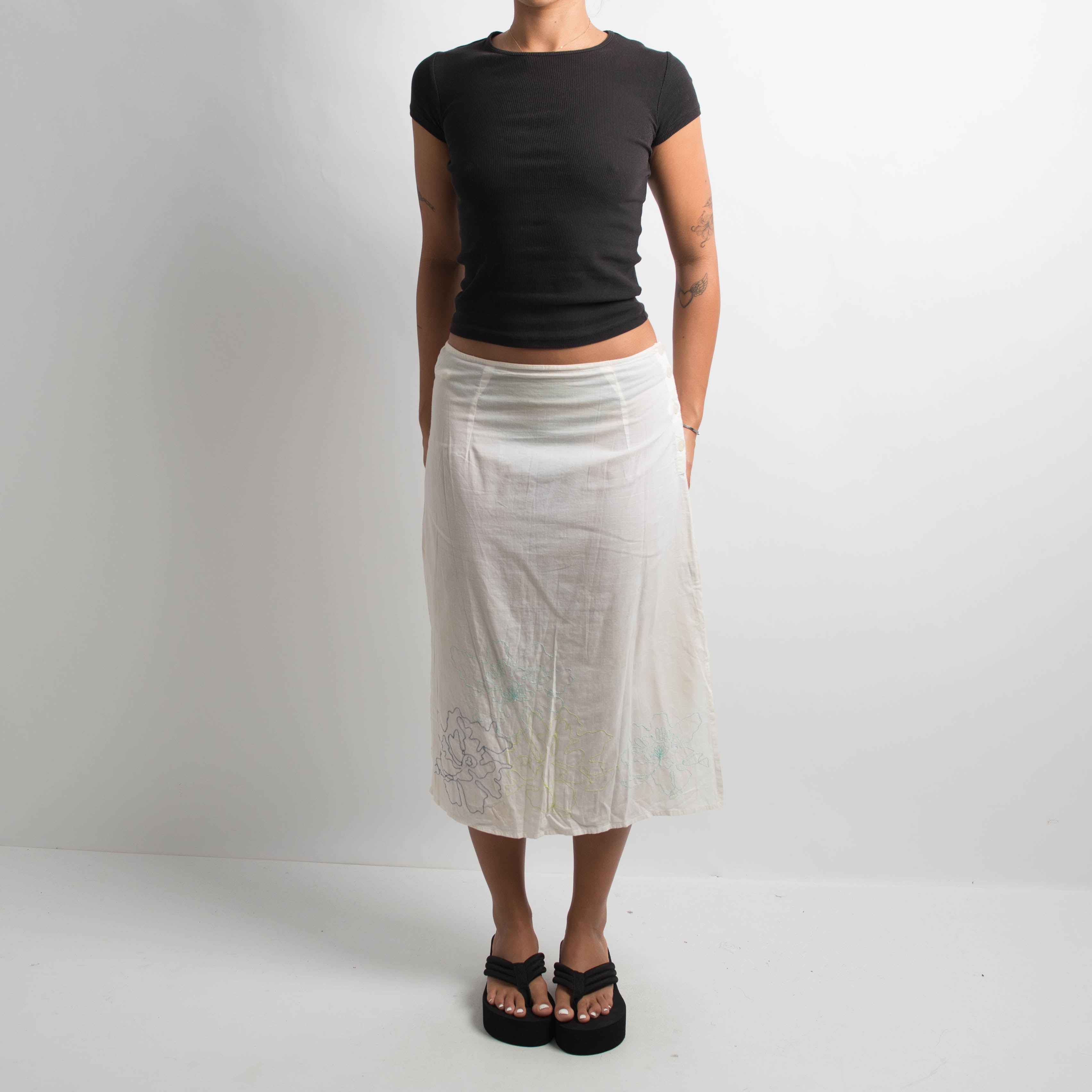 WHITE COTTON MIDI SKIRT