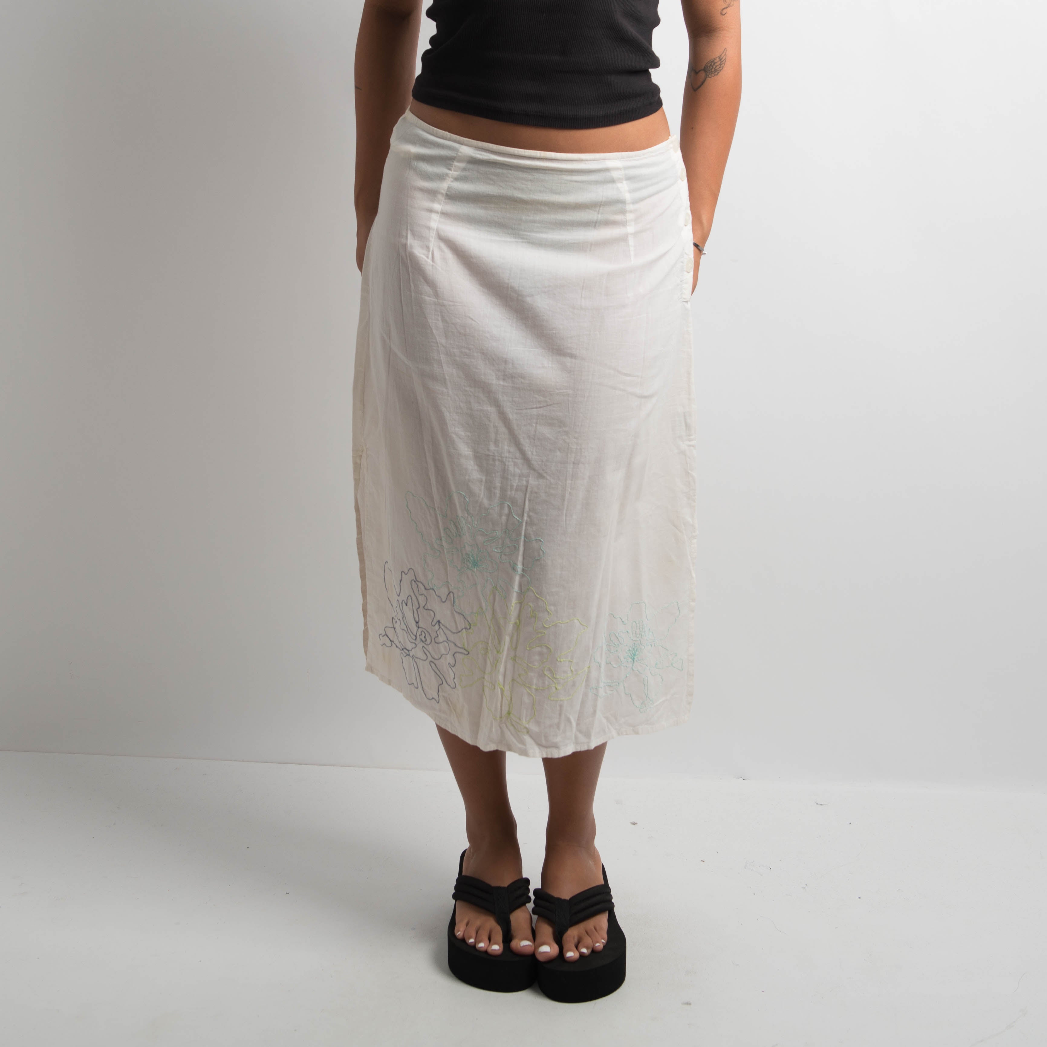WHITE COTTON MIDI SKIRT